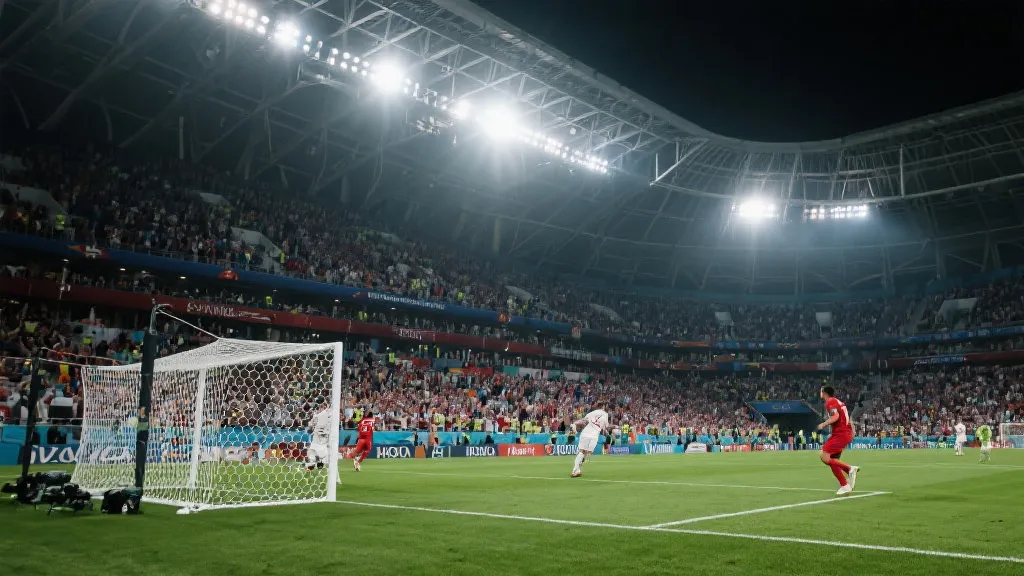 球员在世界杯赛场上进球瞬间