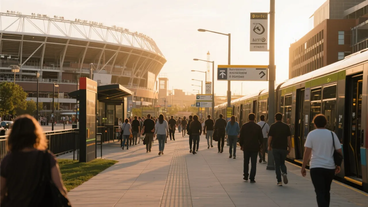 比赛日周边街区的人群步行与公共交通衔接场景